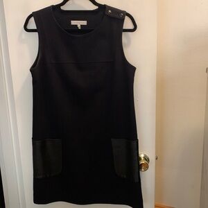 Sandro black shift dress with leather pockets